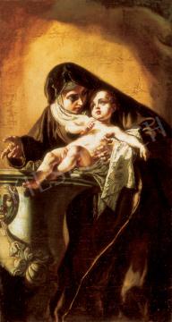 Észak-itáliai festő, 18. század második fele - Szent apáca a gyermek Jézussal | 26. Aukció aukció / 194 tétel