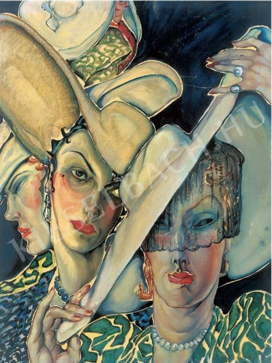  Batthyány Gyula - Kalapos nők, 1930-as évek festménye