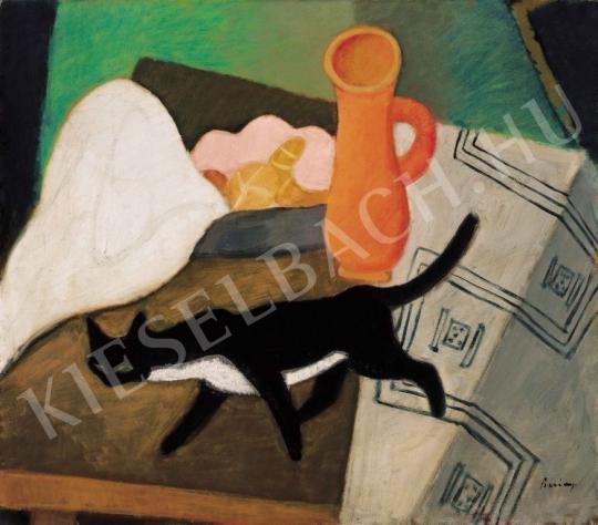 Berény, Róbert - Still-Life and a Cat, 1930 painting