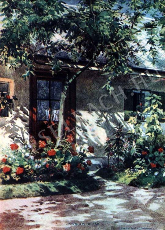 Koszkol Jenő - Virágos udvar festménye