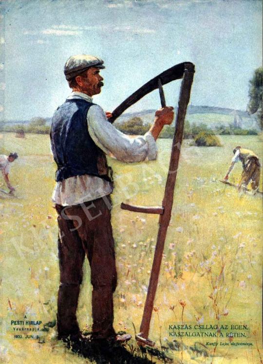  Kunffy, Lajos - Mowing on the Meadow painting