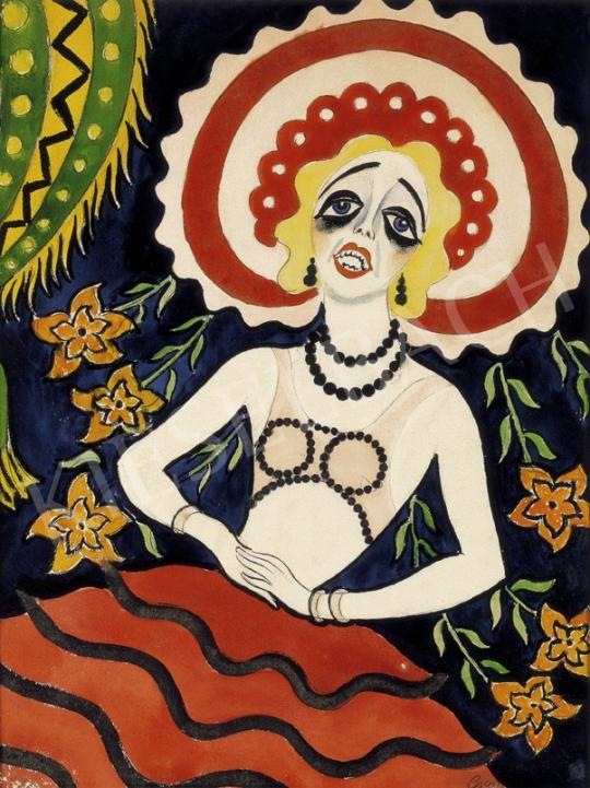  Csapek Károly - Nő, virágos háttérrel, 1930 körül | 27. Aukció aukció / 118 tétel