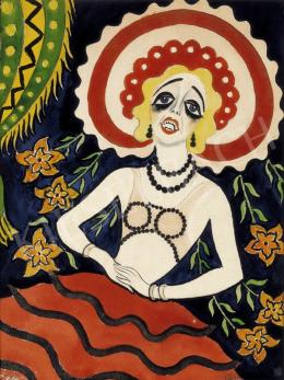  Csapek Károly - Nő, virágos háttérrel, 1930 körül 