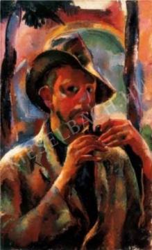 Aba-Novák, Vilmos - Self-Portrait with a Pipe, 1926 painting