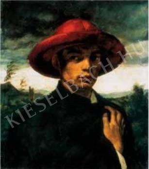 Jeges Ernő - Önarckép vörös kalappal, 1922 festménye