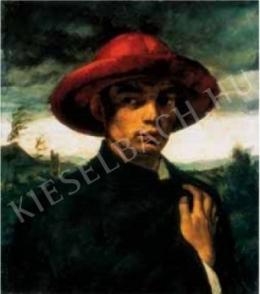 Jeges Ernő - Önarckép vörös kalappal, 1922 