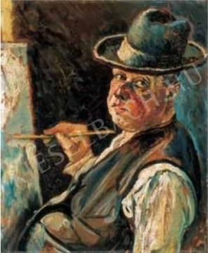  Scheiber Hugó - Önarckép kalapban, 1920-as évek eleje festménye