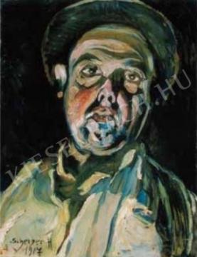  Scheiber, Hugó - Self-Portrait in a Hat, 1917 painting