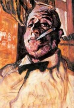  Scheiber, Hugó - Self-Portrait with a Cigar (Self-Portrait Wearing a Bow Tie), c. 1922 painting