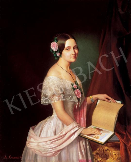  Canzi, Ágost - Young Lady with an Album, 1850 | 28th Auction auction / 92 Lot