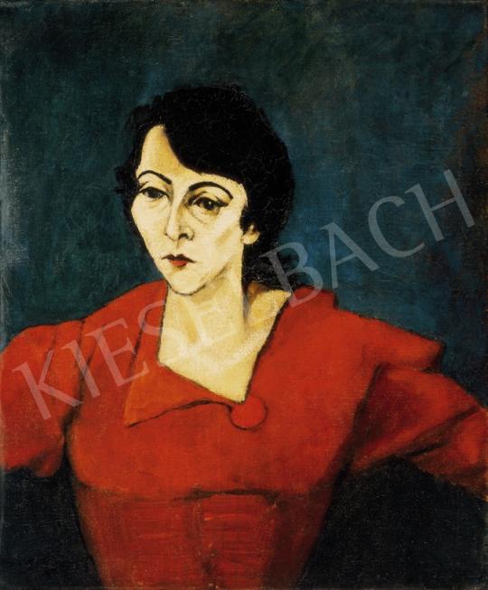 Tihanyi Lajos - Vörösruhás nő zöld háttérben | 23. Aukció aukció / 115 tétel
