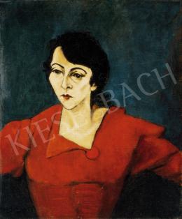 Tihanyi, Lajos, - Red-Dressed Woman in Green Background (The Portrait of Mrs. Kar), 1929 