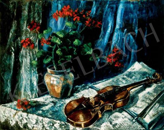 Schadl János - Csendélet hegedűvel kék háttérben | 29. Aukció aukció / 132 tétel