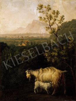 Német festő, 18. század - Távoli város látképe kecskékkel, 1800 körül 