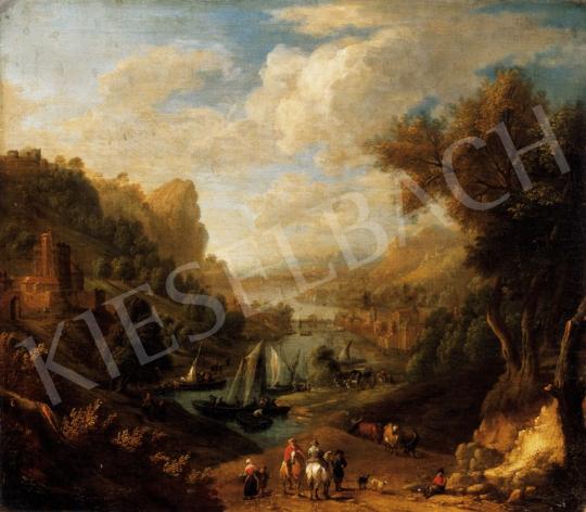 Ismeretlen holland festő, 17. század második  - Kikötőváros (Tájkép alakokkal) | 23. Aukció aukció / 170 tétel