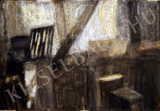 Nádor, Tibor - Corner of the Studio with a Chair, Fireplace and Paper Boxes, 2005 painting