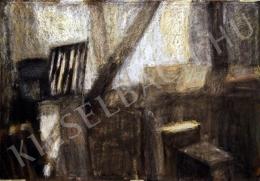 Nádor, Tibor - Corner of the Studio with a Chair, Fireplace and Paper Boxes, 2005 