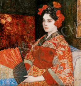 Jávor Pál - Nő japán kimonóban 