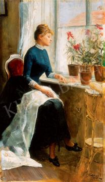  Jendrassik Jenő - Fiatal hölgy virágokkal, 1889 | 30. jubileumi aukció aukció / 178 tétel