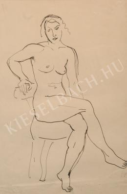  Kernstok, Károly - Sitting Female Nude Edging Leaning on the Chair 