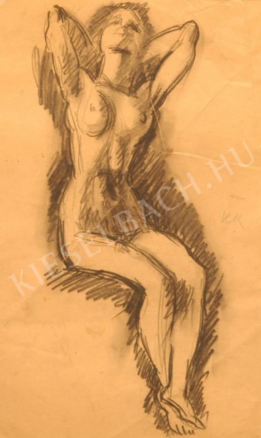  Kernstok Károly - Ülő női akt, nyakszirtre tett kezekkel festménye