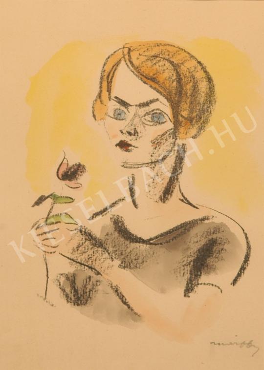  Márffy, Ödön - Csinszka with a Flower painting