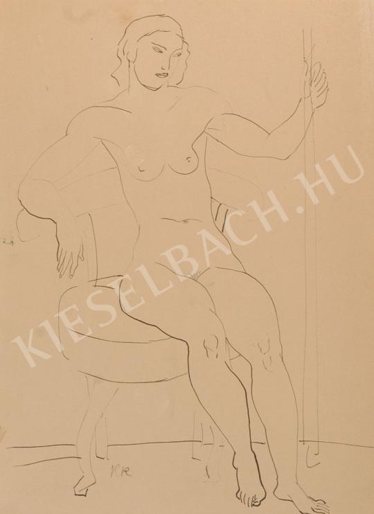  Kernstok Károly - Párnázott széken ülő női akt festménye