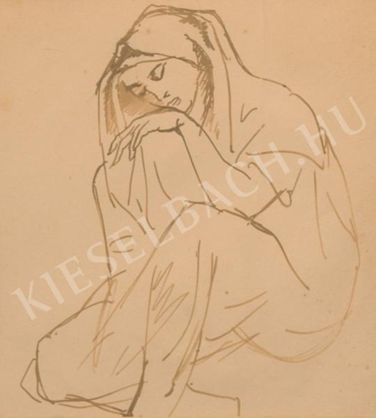 Kernstok Károly - Ülő nő kezét fejére hajtja festménye