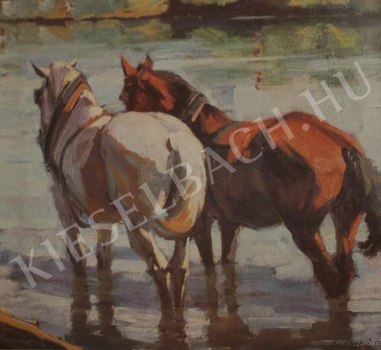  Kieselbach Géza - Lovak a vízben, 1931 festménye